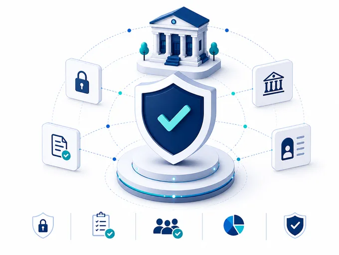 Institutional trust visualization centered on governance, security, privacy, and accountability