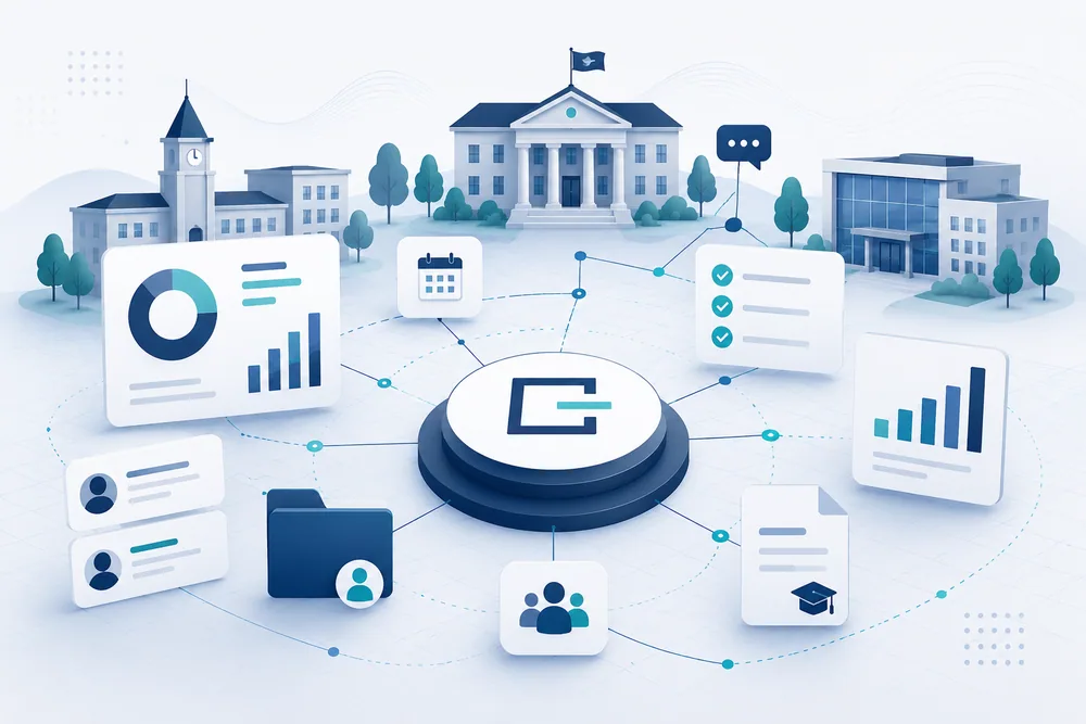 Educational institutions connected with workforce information, operational analytics, communication, scheduling, and shared resources
